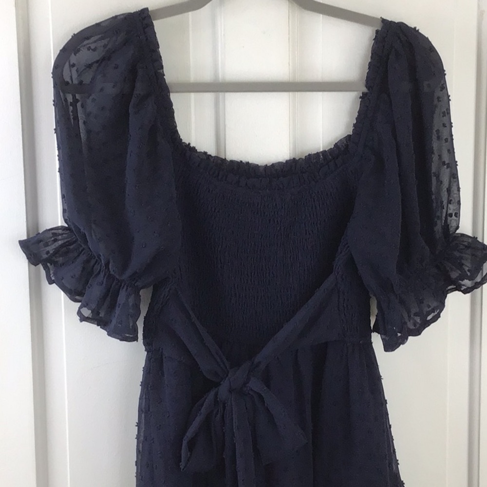 Women’s Navy Midi Smocked Square-Neck Dress - Picture 7 of 8